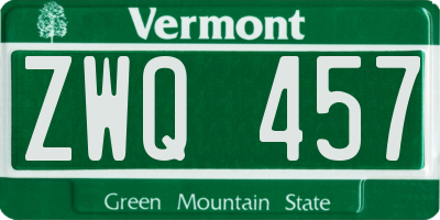 VT license plate ZWQ457