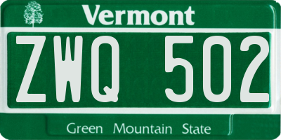 VT license plate ZWQ502