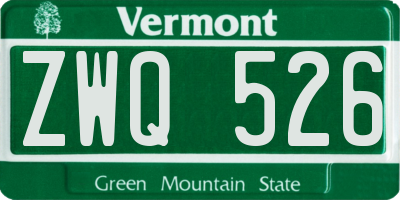 VT license plate ZWQ526