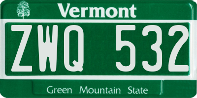 VT license plate ZWQ532