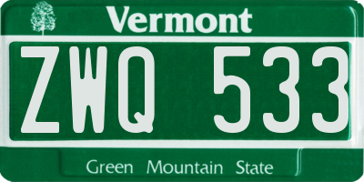VT license plate ZWQ533