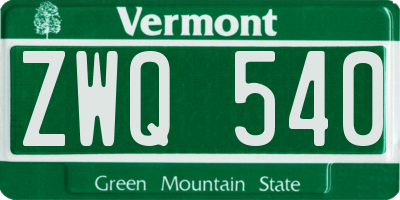 VT license plate ZWQ540