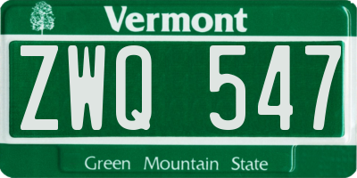 VT license plate ZWQ547