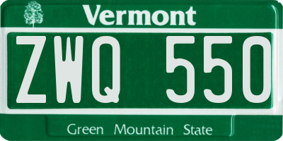 VT license plate ZWQ550