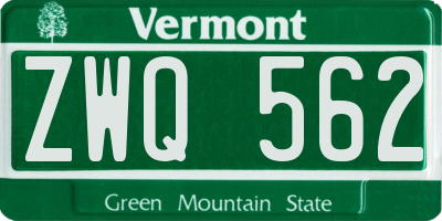 VT license plate ZWQ562