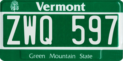 VT license plate ZWQ597