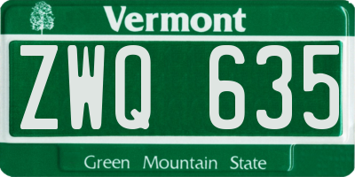 VT license plate ZWQ635