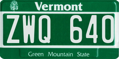 VT license plate ZWQ640