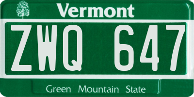 VT license plate ZWQ647