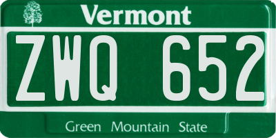VT license plate ZWQ652