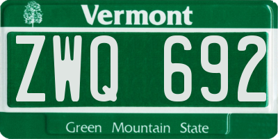 VT license plate ZWQ692