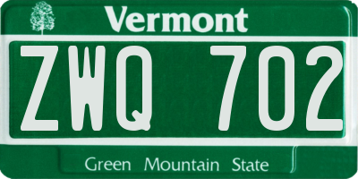 VT license plate ZWQ702