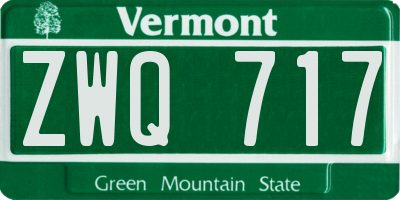 VT license plate ZWQ717