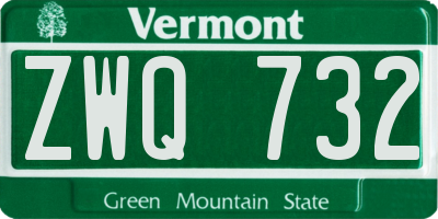 VT license plate ZWQ732