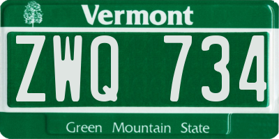 VT license plate ZWQ734