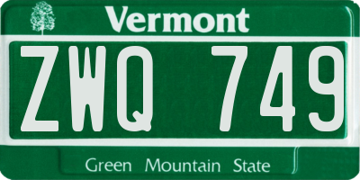 VT license plate ZWQ749