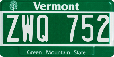 VT license plate ZWQ752