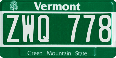 VT license plate ZWQ778