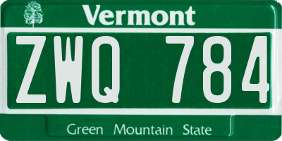 VT license plate ZWQ784