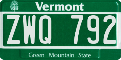 VT license plate ZWQ792