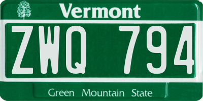 VT license plate ZWQ794