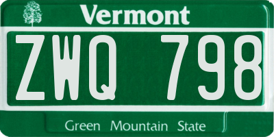 VT license plate ZWQ798