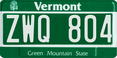 VT license plate ZWQ804