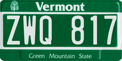 VT license plate ZWQ817