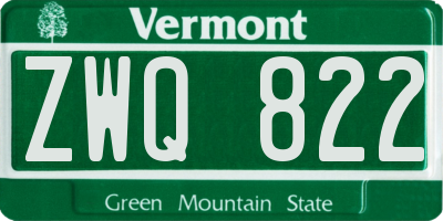 VT license plate ZWQ822