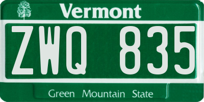 VT license plate ZWQ835
