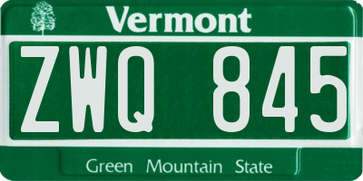 VT license plate ZWQ845