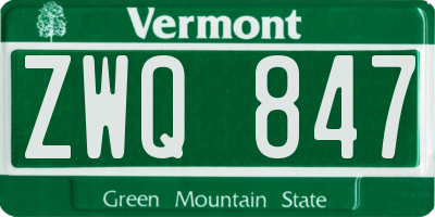 VT license plate ZWQ847