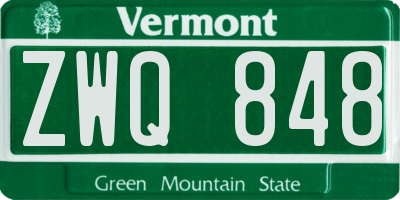 VT license plate ZWQ848