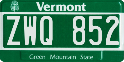VT license plate ZWQ852