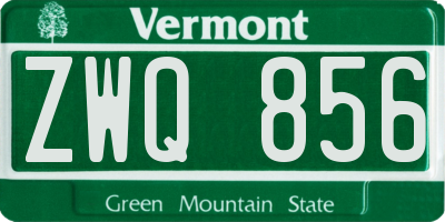 VT license plate ZWQ856