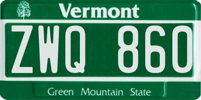 VT license plate ZWQ860