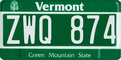 VT license plate ZWQ874