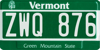 VT license plate ZWQ876