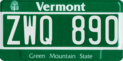 VT license plate ZWQ890