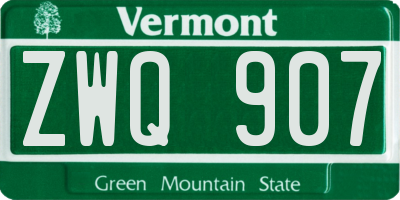 VT license plate ZWQ907