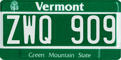 VT license plate ZWQ909