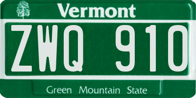 VT license plate ZWQ910