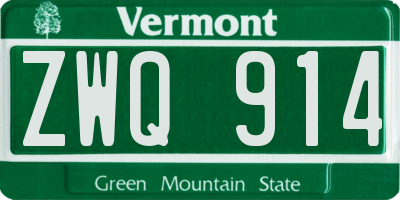 VT license plate ZWQ914