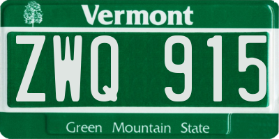 VT license plate ZWQ915