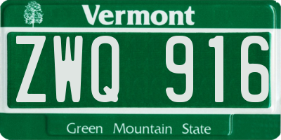 VT license plate ZWQ916