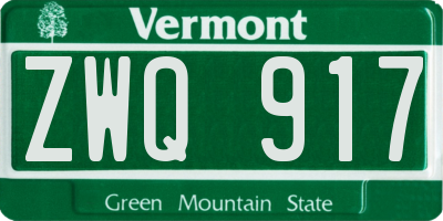 VT license plate ZWQ917