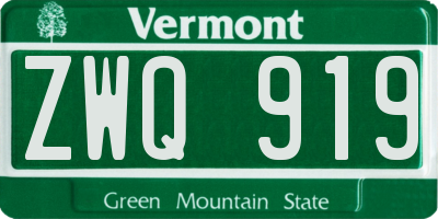 VT license plate ZWQ919