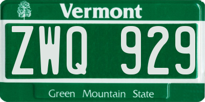 VT license plate ZWQ929