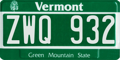 VT license plate ZWQ932