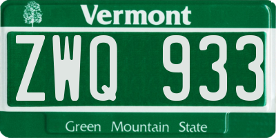 VT license plate ZWQ933